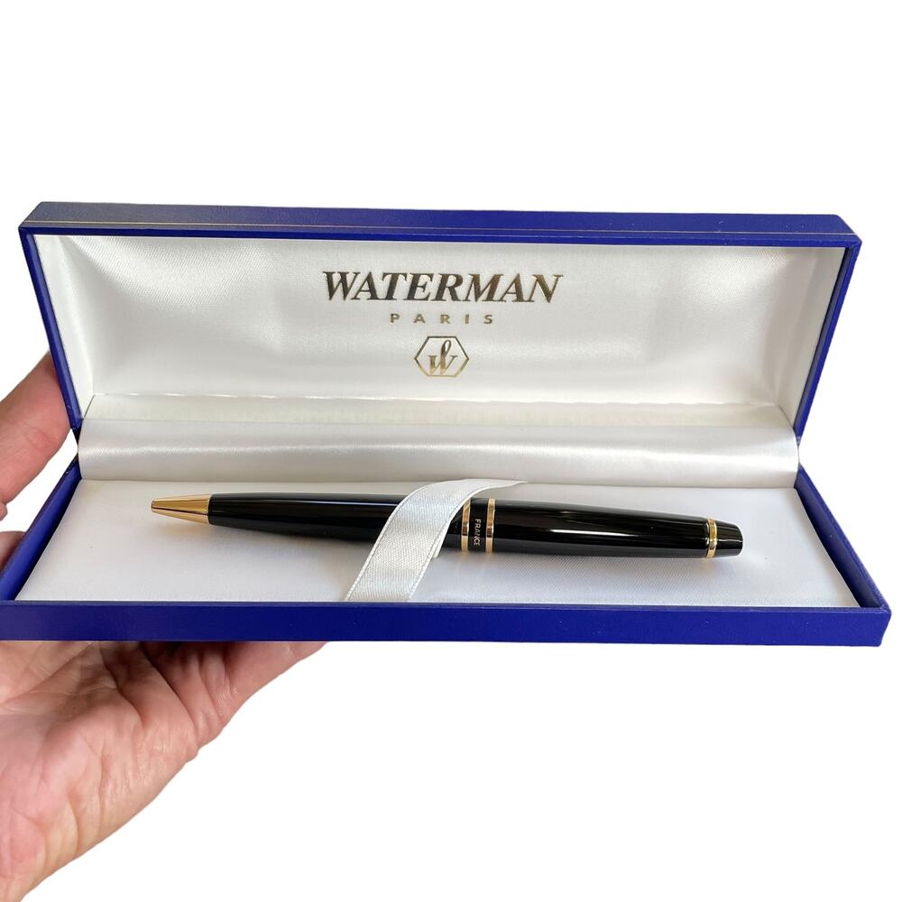 Waterman Expert II Ballpoint Pen Black Lacquer Paris France Blue Ink NOS